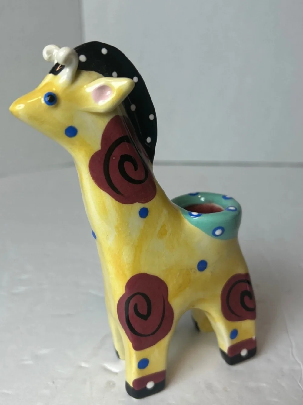 VTG RussianYellow Ceramic Giraffe Candle Holder Decor Handpainted Dainty Kawaii